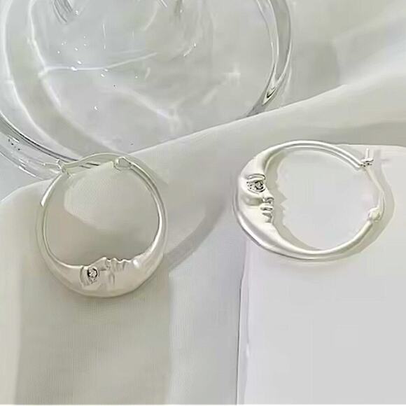 Gold Moon Hoop Minimalist Earrings Earrings - Picture 3 of 6